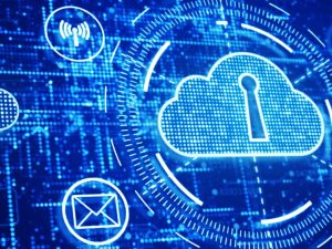 Technology network and data connection, Secure Data Network Digital Cloud Computing, Cyber Security Concept.