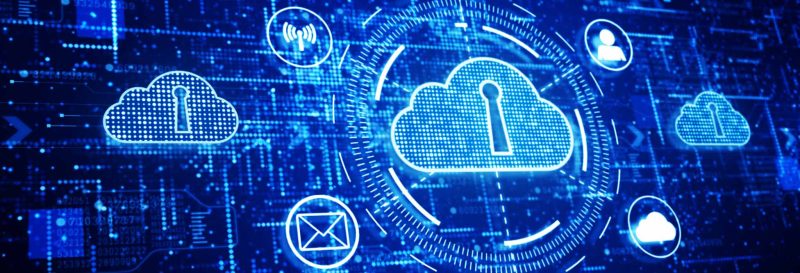 Technology network and data connection, Secure Data Network Digital Cloud Computing, Cyber Security Concept.